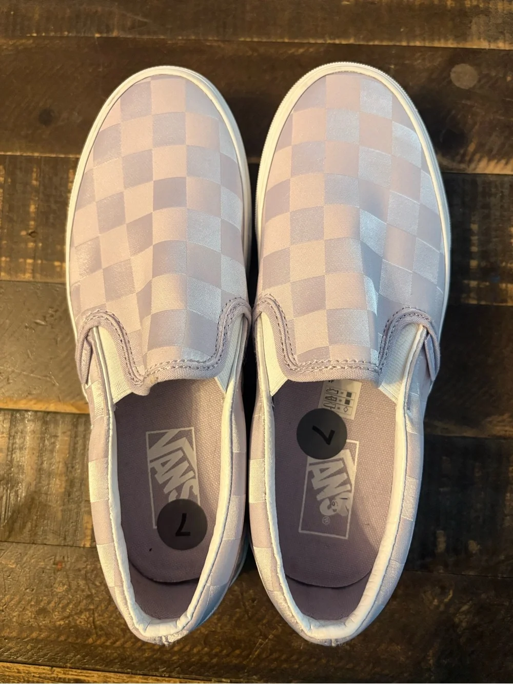 VANS Satin Lavender Lilac Checkerboard Stackform Slip-on Shoes Women’s 7 NWT